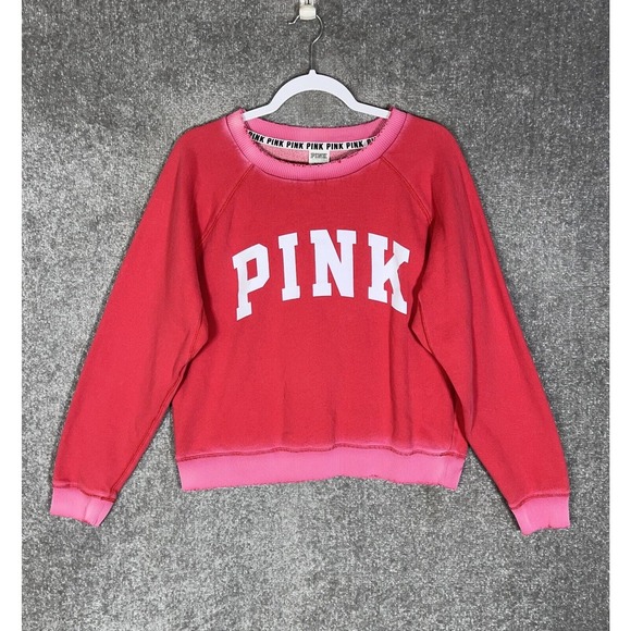 Victorias Secret PINK SPELLOUT Distressed Sweatshirt Womens Size Medium Pullover - Picture 1 of 9